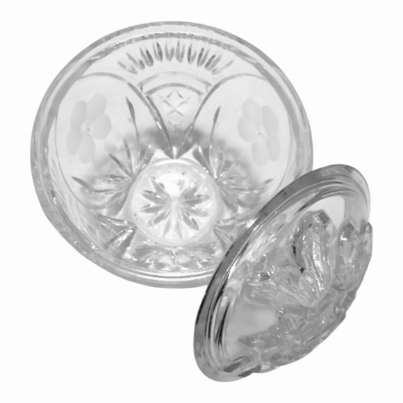 Glass Covered Clear Candy Trinket Jewelry Dish Frosted Flowers Round - Picture 2 of 4